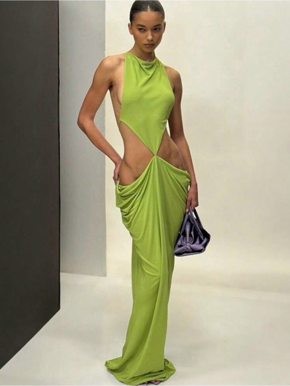 Open-Back Cutout Maxi Dress in Lime Green